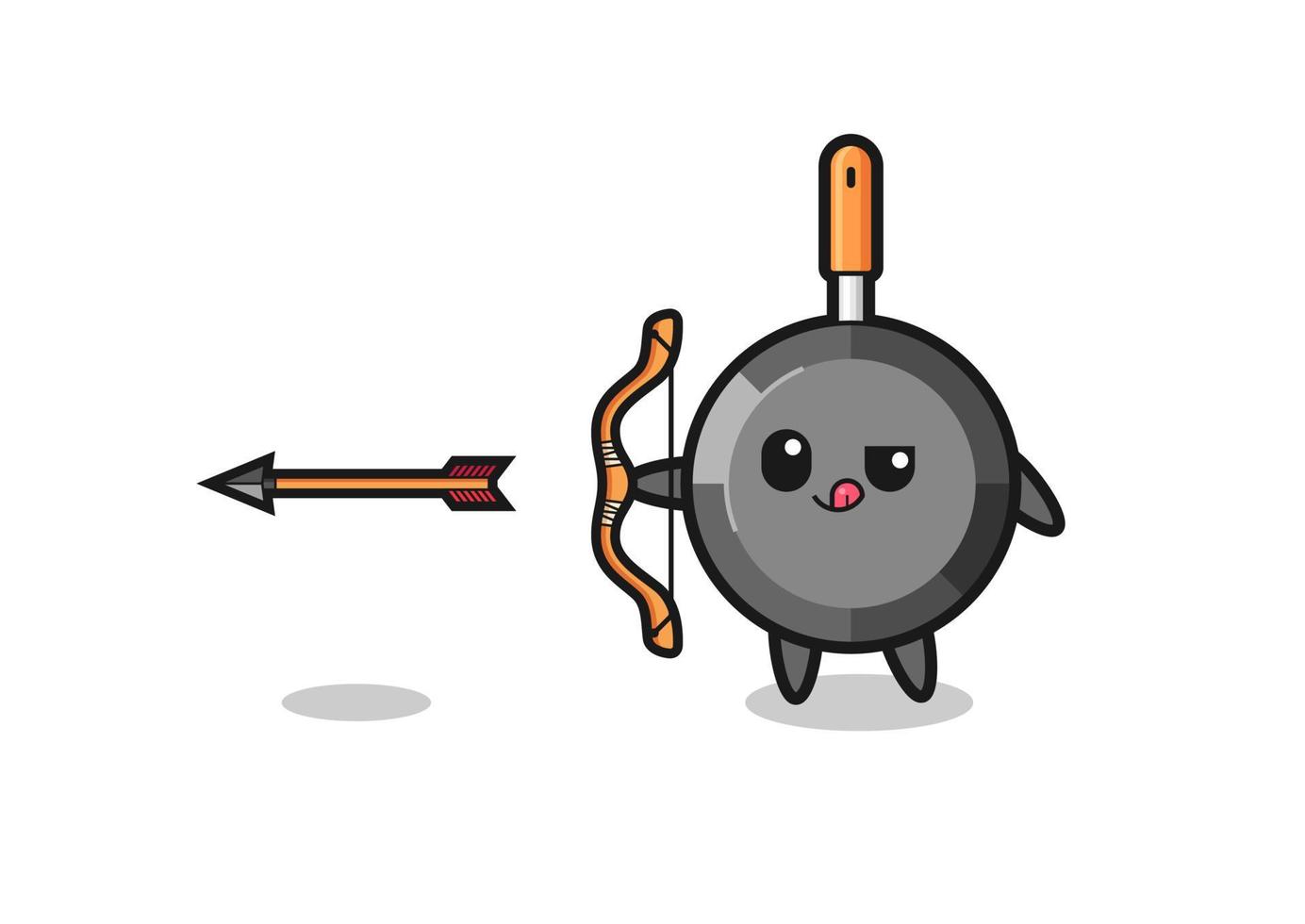 illustration of frying pan character doing archery vector