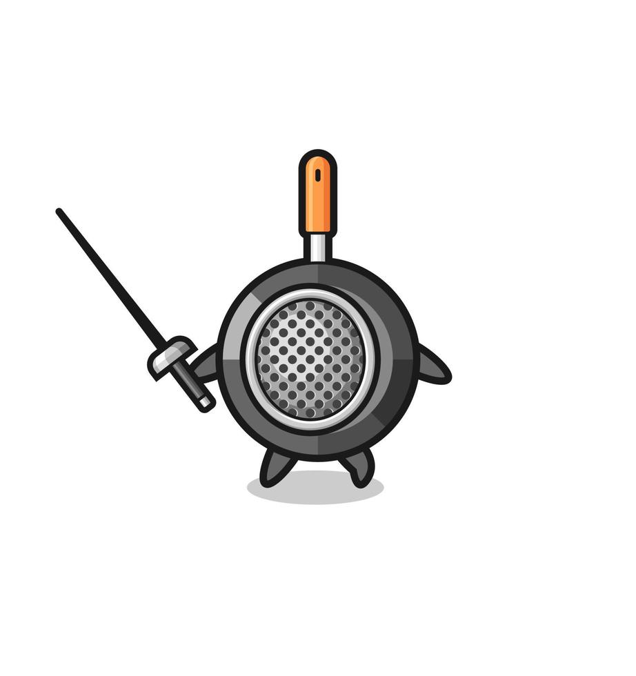 frying pan earth cartoon as fencer mascot vector