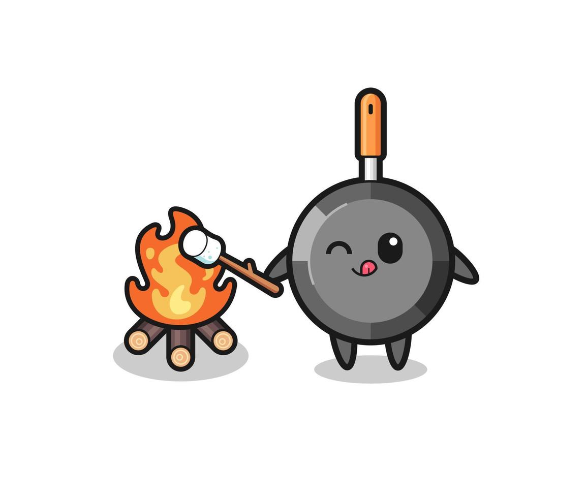 frying pan character is burning marshmallow vector