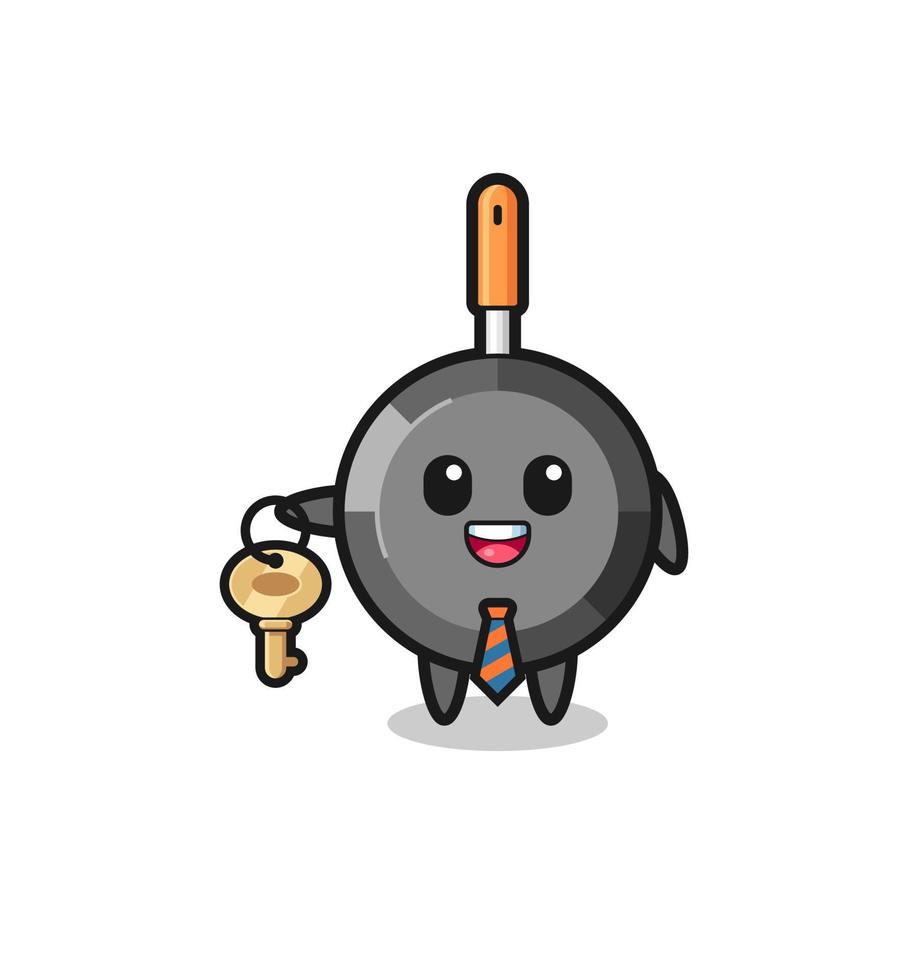 cute frying pan as a real estate agent mascot vector