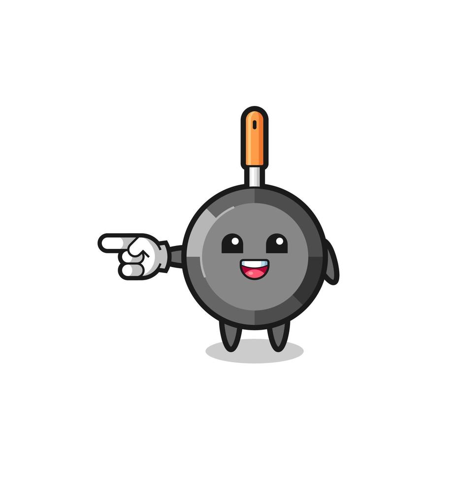 frying pan cartoon with pointing left gesture vector