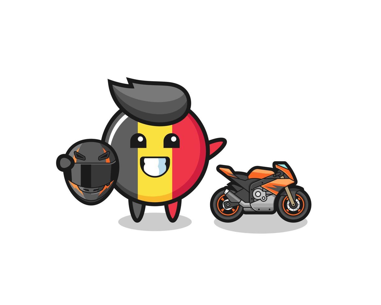 cute belgium flag cartoon as a motorcycle racer vector