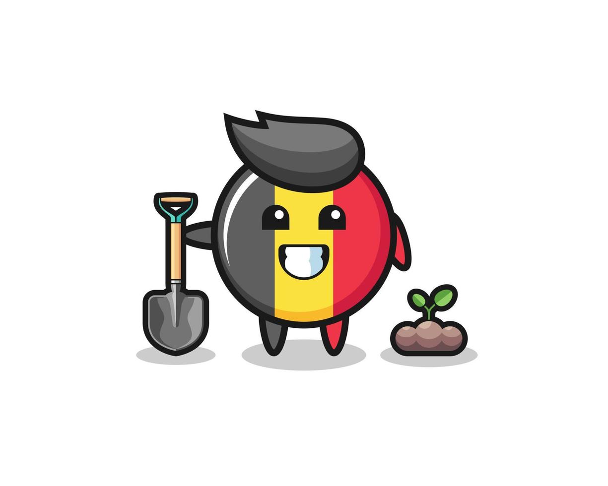 cute belgium flag cartoon is planting a tree seed vector