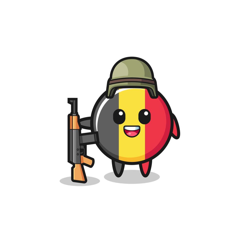 Linda mascota de la bandera de Bélgica como soldado vector