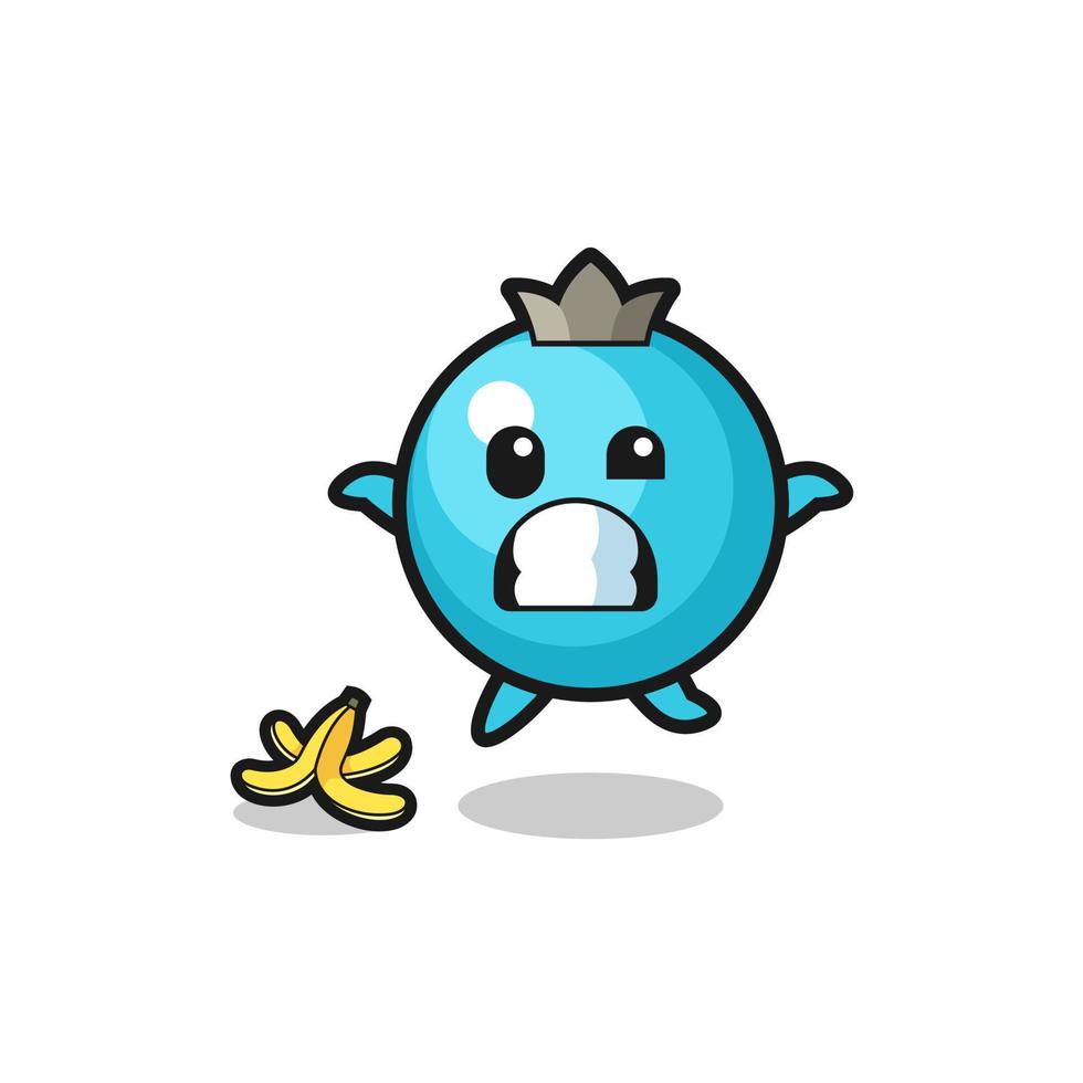 blueberry cartoon is slip on a banana peel vector