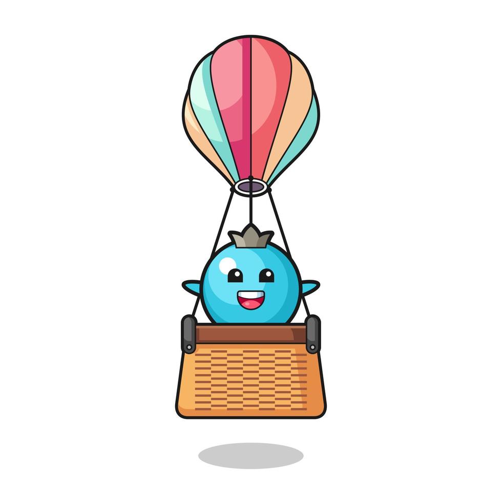 blueberry mascot riding a hot air balloon vector