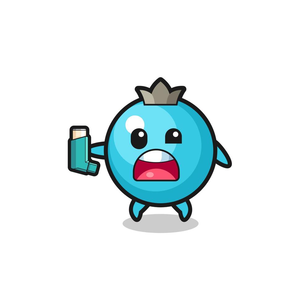 blueberry mascot having asthma while holding the inhaler vector