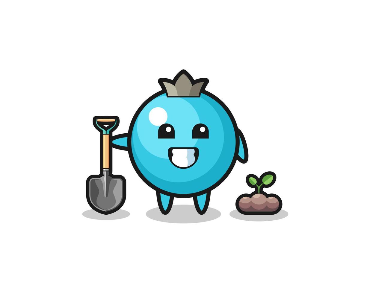 cute blueberry cartoon is planting a tree seed vector