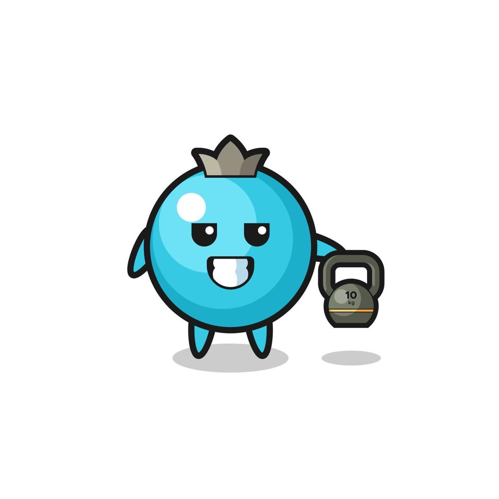 blueberry mascot lifting kettlebell in the gym vector