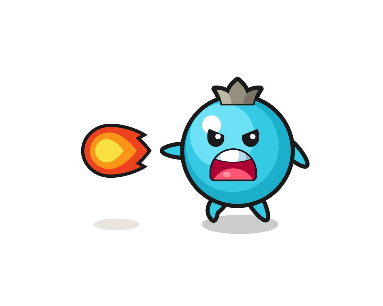cute blueberry mascot is shooting fire power vector
