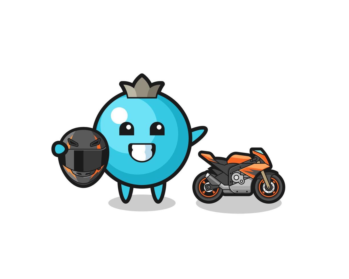 cute blueberry cartoon as a motorcycle racer vector