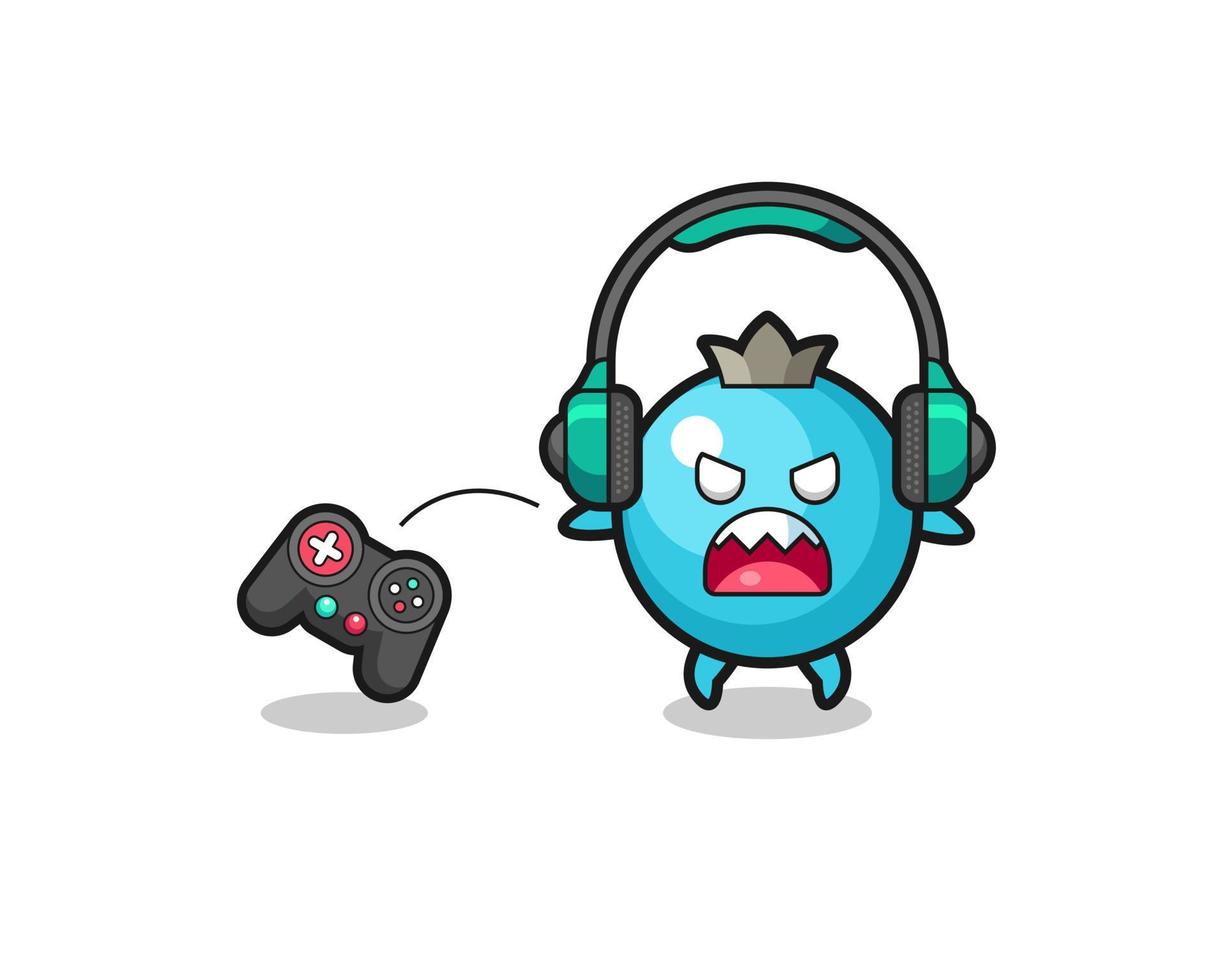 blueberry gamer mascot is angry vector