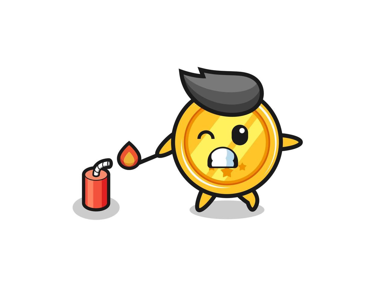 medal mascot illustration playing firecracker vector