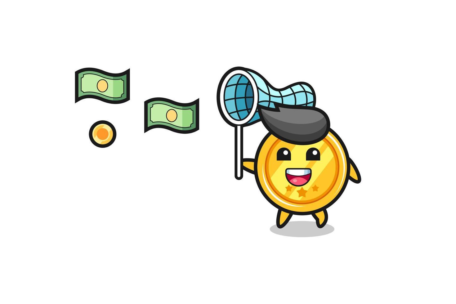 illustration of the medal catching flying money vector