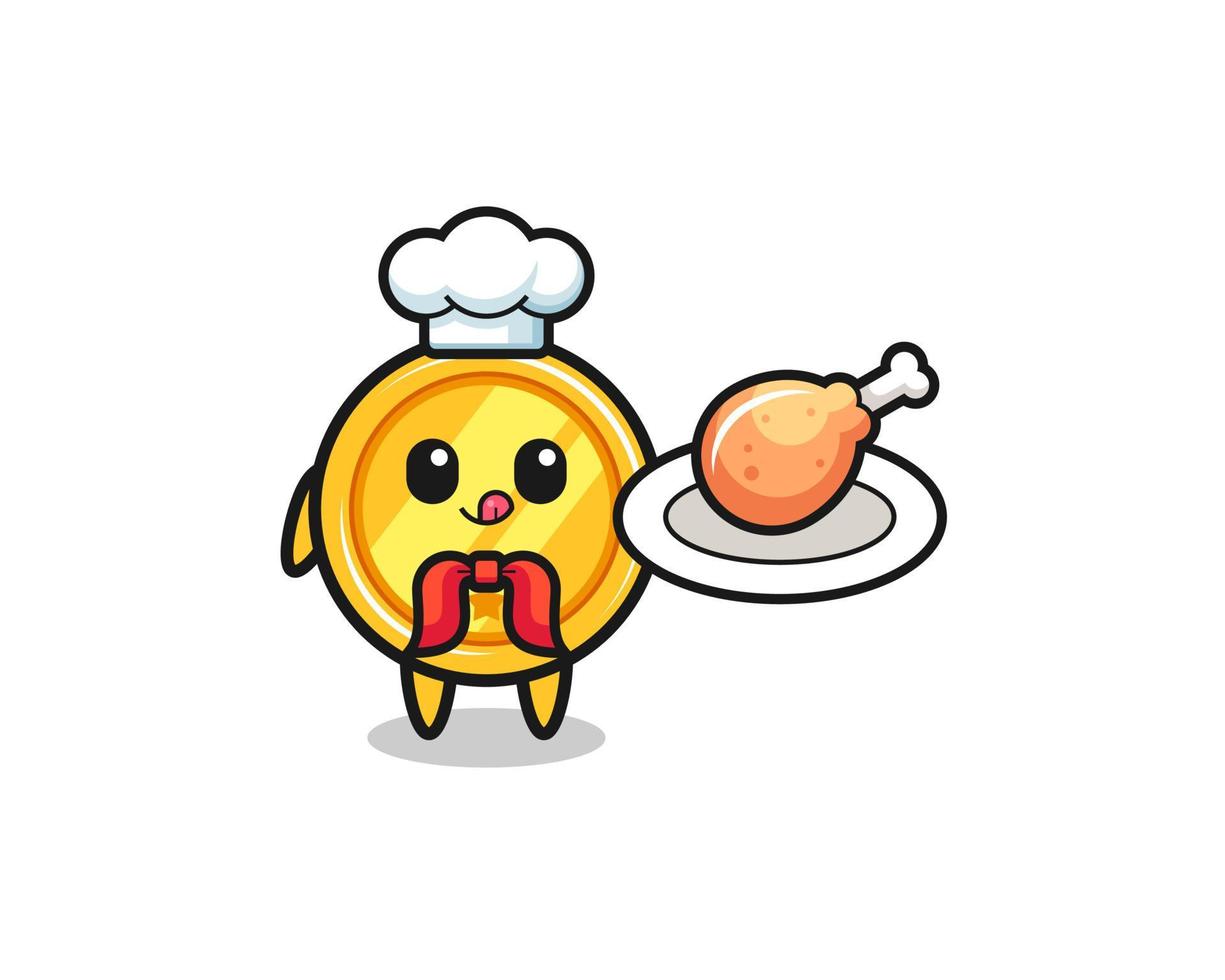 medal fried chicken chef cartoon character vector