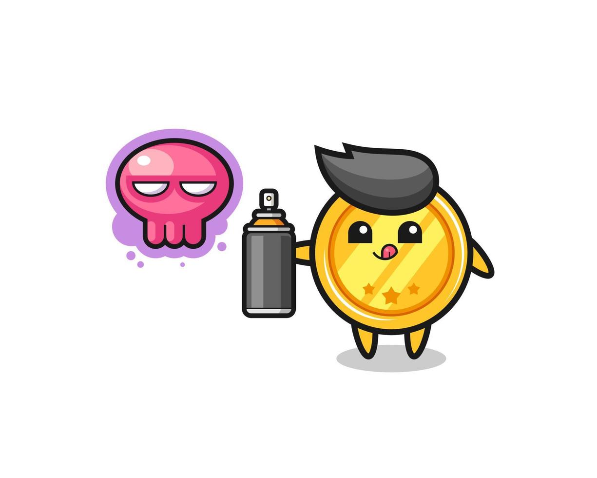 medal cartoon make a graffiti with a spray paint vector