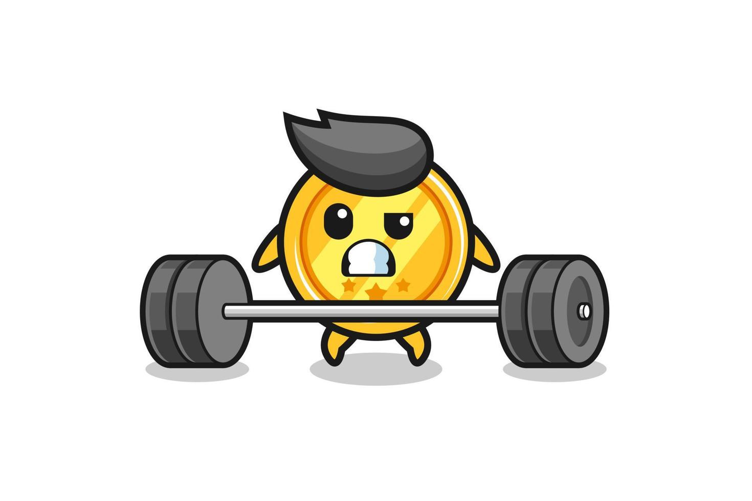 cartoon of medal lifting a barbell vector