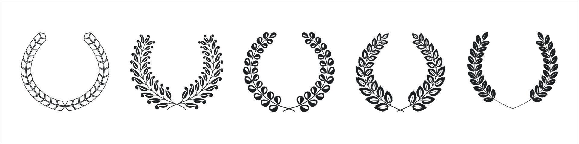 Laurel wreaths collection in heraldic style, garlands set for blazons, vector