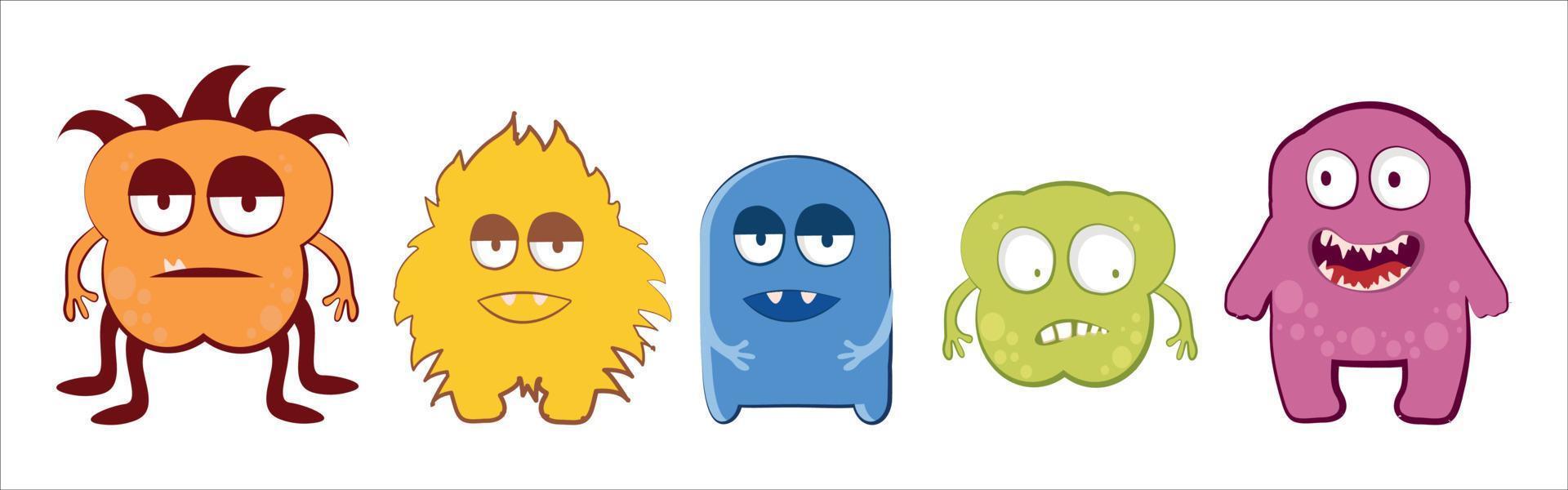 Series of vector illustrated cartoon monsters