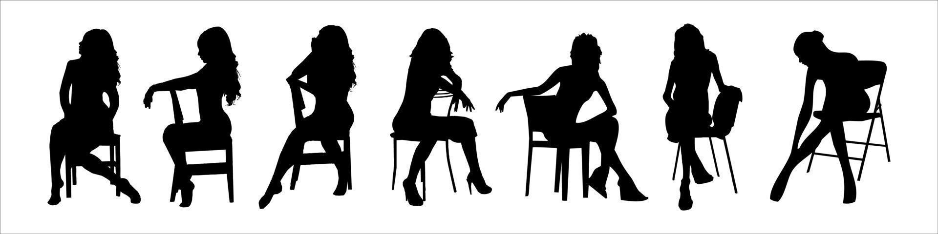 sitting girl silhouettes vector