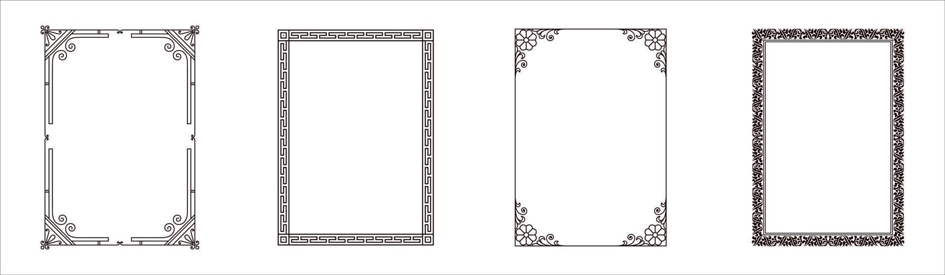 Set of Decorative vintage frames and borders set,Gold photo frame with corner Thailand line floral for picture vector