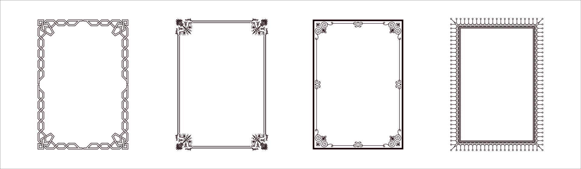 establecer colección de marcos de línea simple negro doodle elementos de marco floral cuadrado estilo de diseño vectorial boceto ilustración aislada para banner vector
