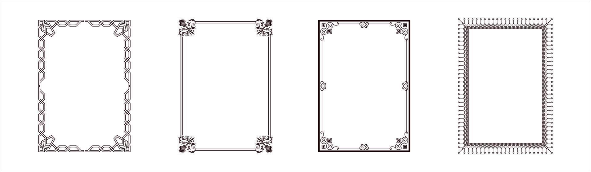 Set Black Simple Line Frame Collection Doodle Square Floral Frame Elements Vector Design Style Sketch Isolated Illustration For Banner