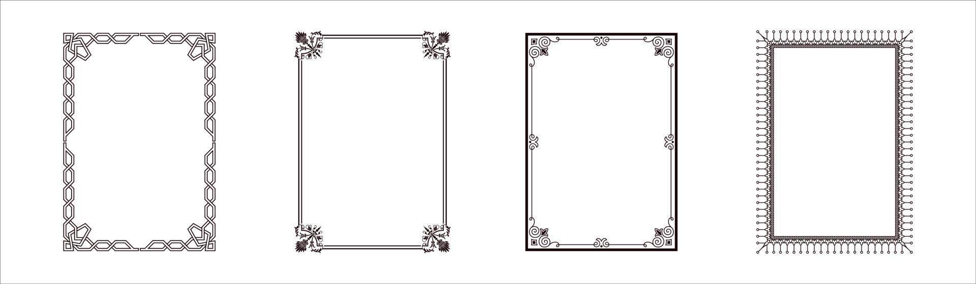 Set Black Simple Line Frame Collection Doodle Square Floral Frame Elements Vector Design Style Sketch Isolated Illustration For Banner