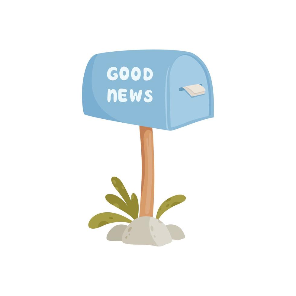 House blue mailbox with good news concept background, cartoon style vector