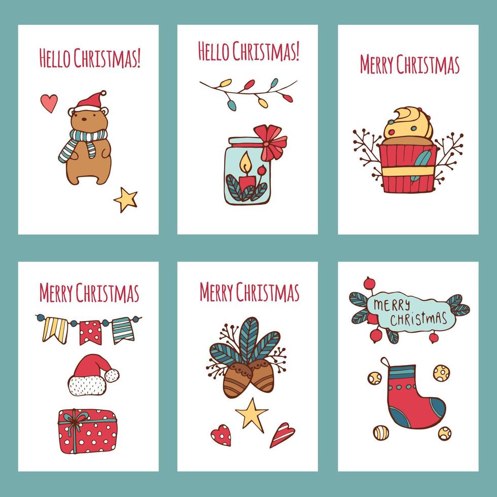 Christmas hand drawn card set. vector