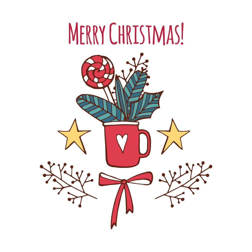 Merry Christmas greeting card with Xmas berry and sweets vector