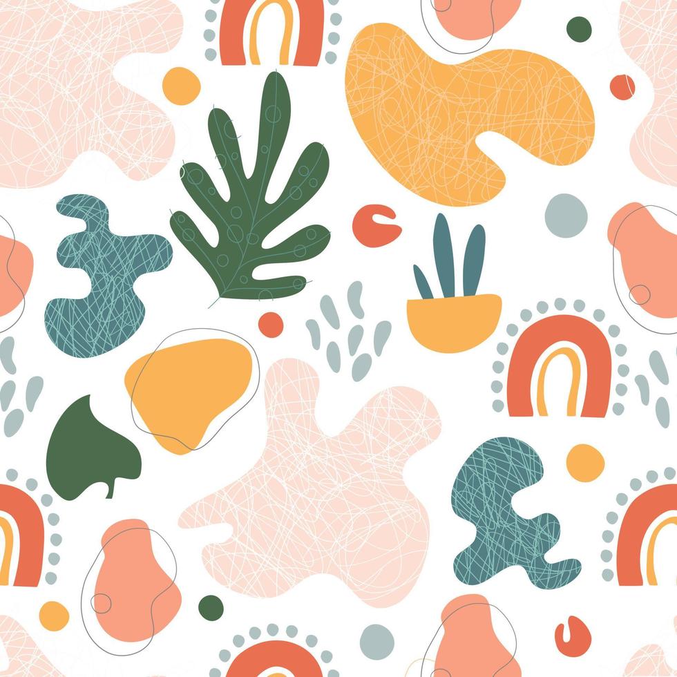 Seamless pattern. Hand drawn various shapes and doodle objects. Abstract contemporary modern trendy vector illustration. Stamp texture.