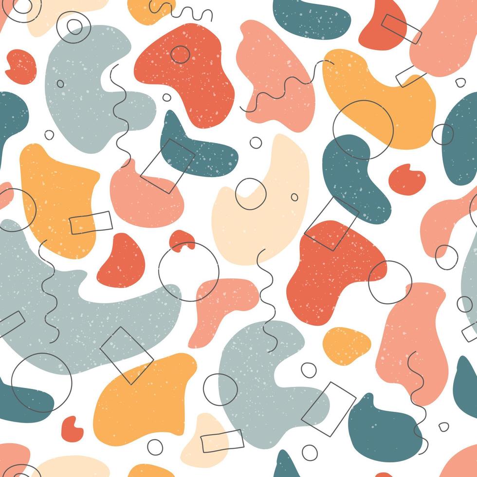 Seamless pattern. Hand drawn various shapes and doodle objects. Abstract contemporary modern trendy vector illustration. Stamp texture.