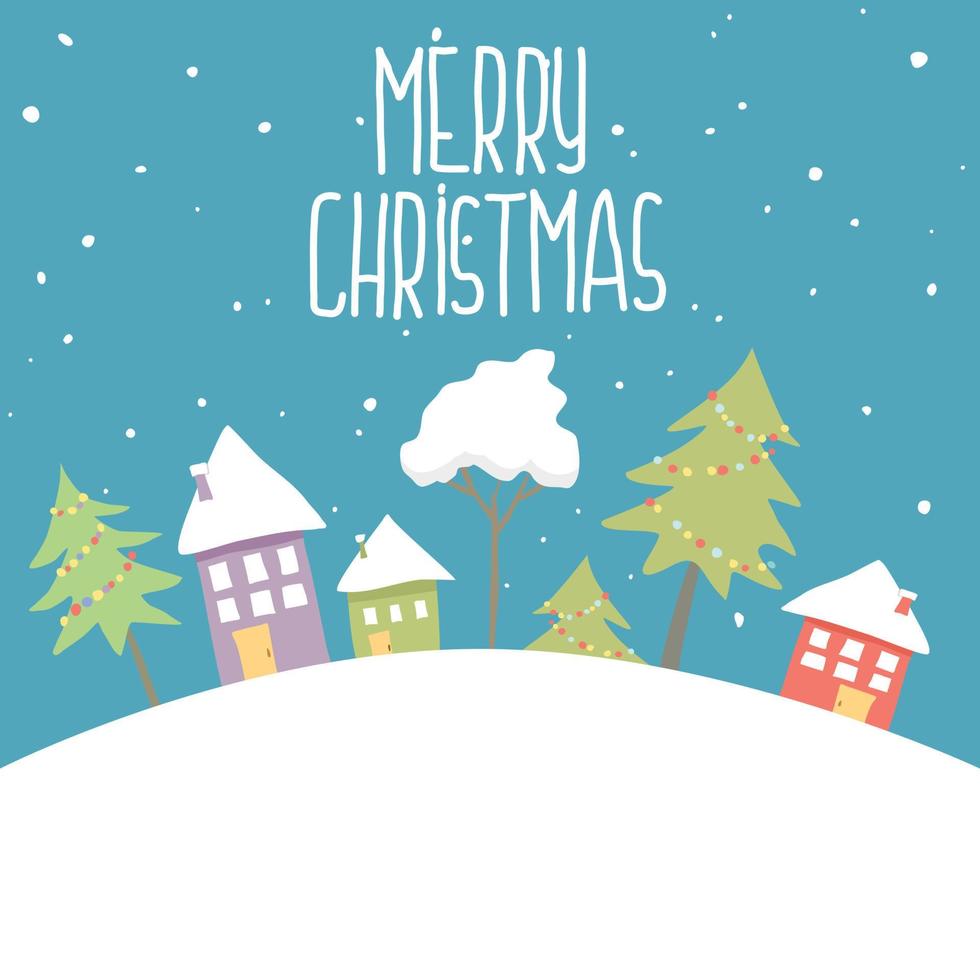 Merry Christmas village with snow fall in the night background. vector