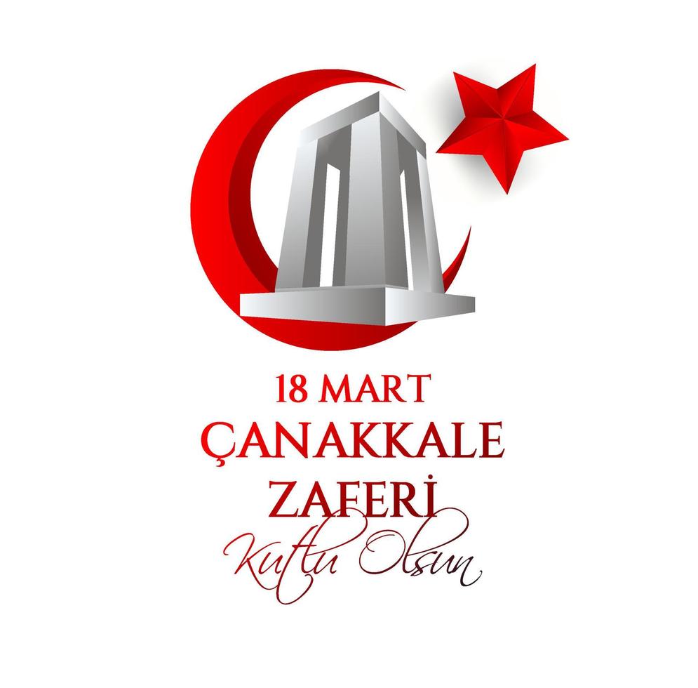 ilustración vectorial. 18 mart canakkale zaferi feriado nacional, 1915 el día de la victoria otomana monumento de la victoria de canakkale. victoria de canakkale felices fiestas vector