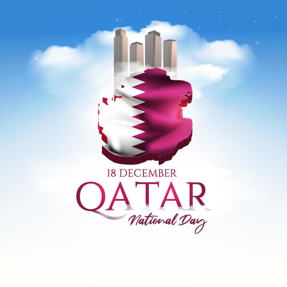 Qatar national day celebration with landmark and flag in Arabic translation, qatar national day 18 th december. vector illustration