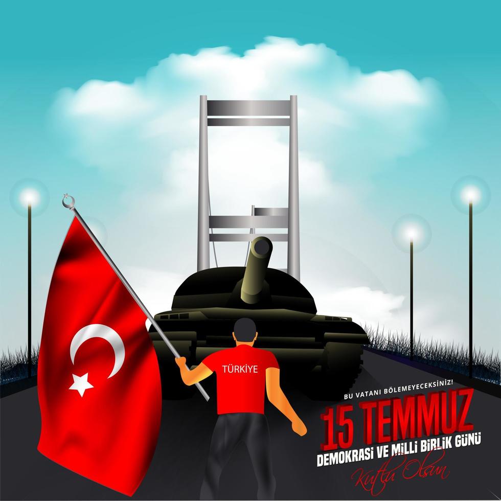 vector illustration. Turkish holiday . Translation from Turkish, The Democracy and National Unity Day of Turkey, veterans and martyrs of 15 July. With a holiday