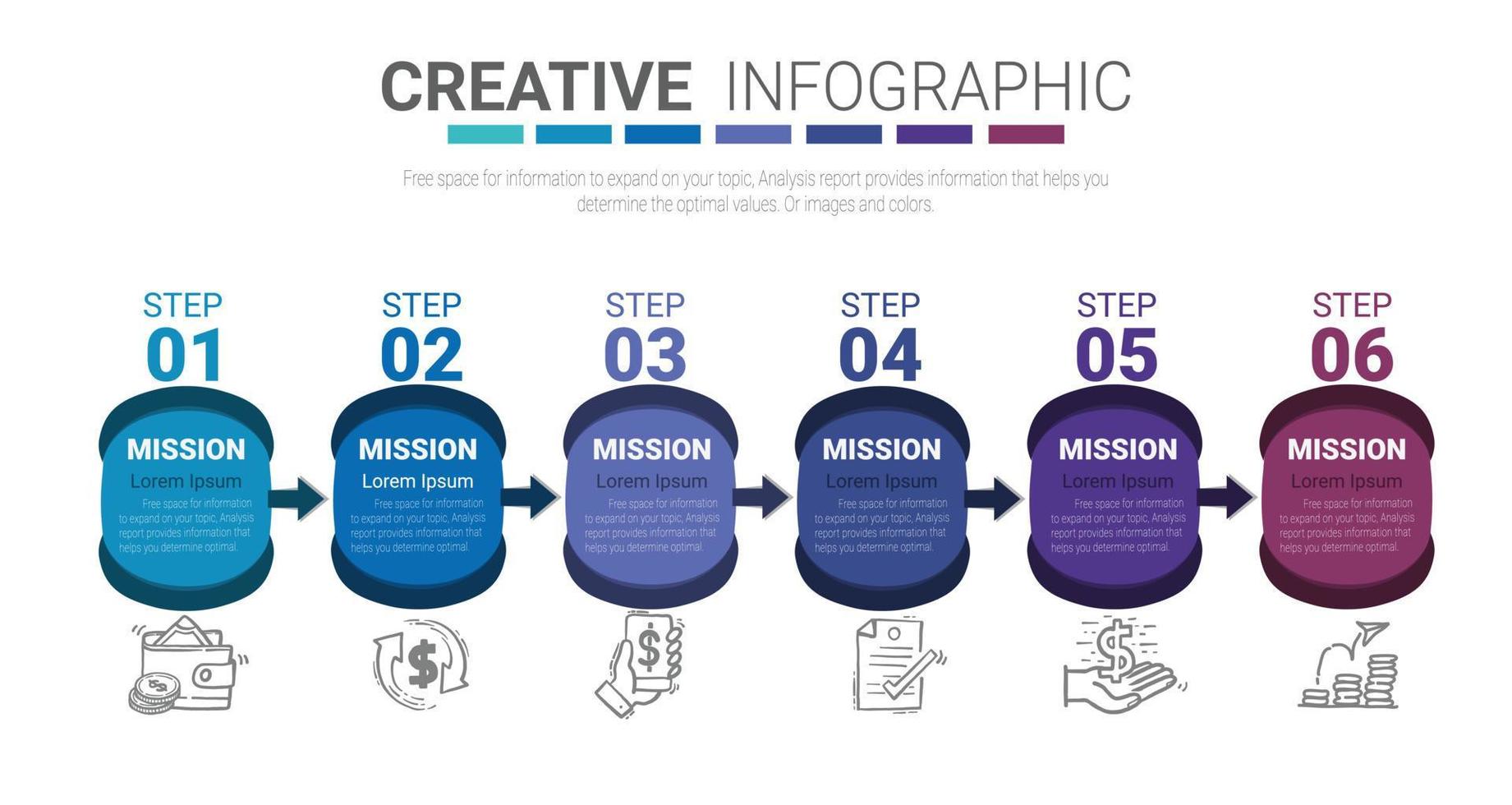 Elementos de diseño infográfico para tu negocio con 6 opciones. vector