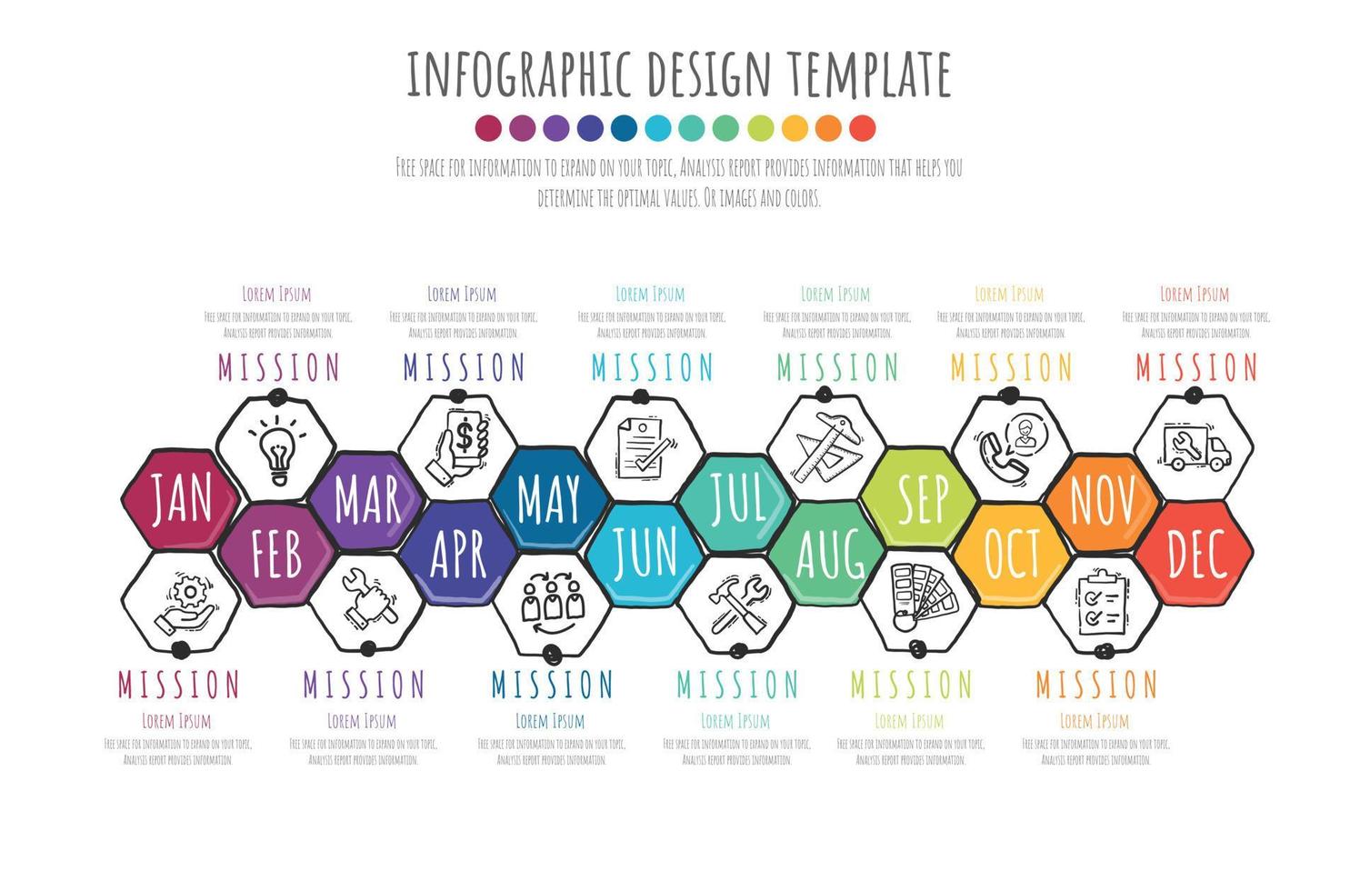 elementos de dibujo a mano para infografía todos los meses vector