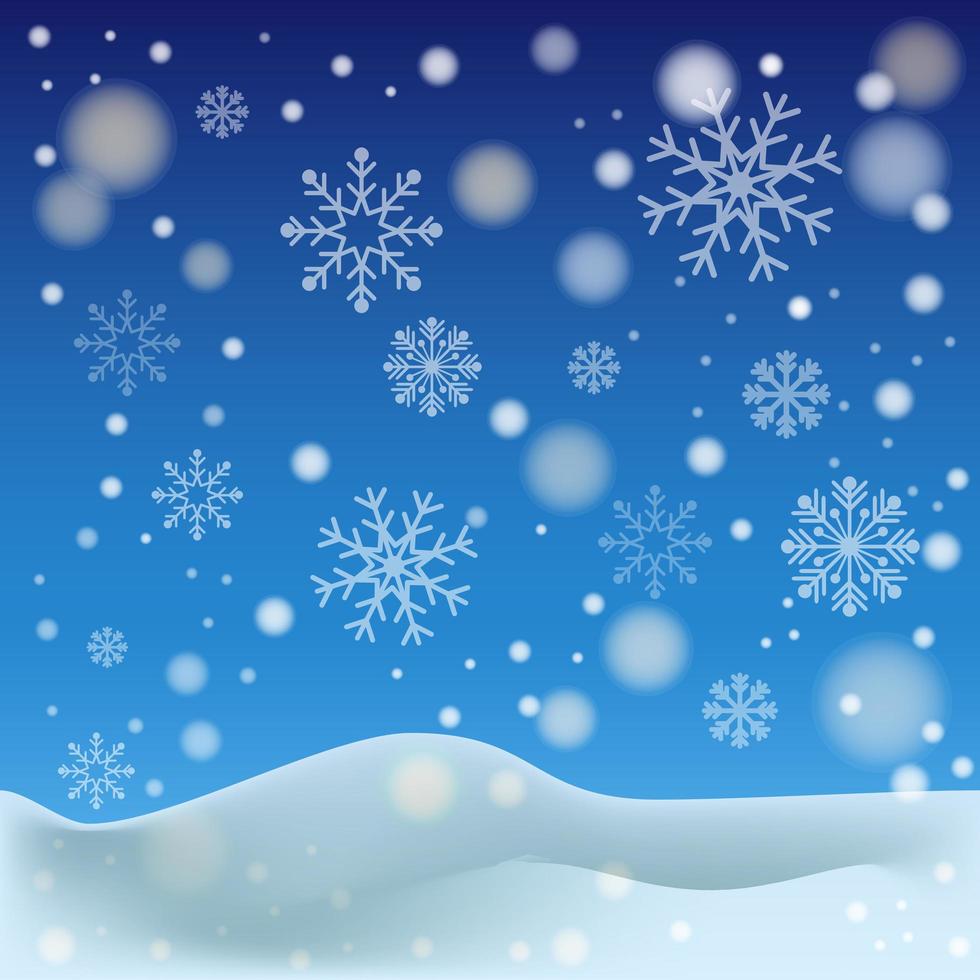White falling snow, big snowdrifts, different snowflakes, festive Christmas background - Vector