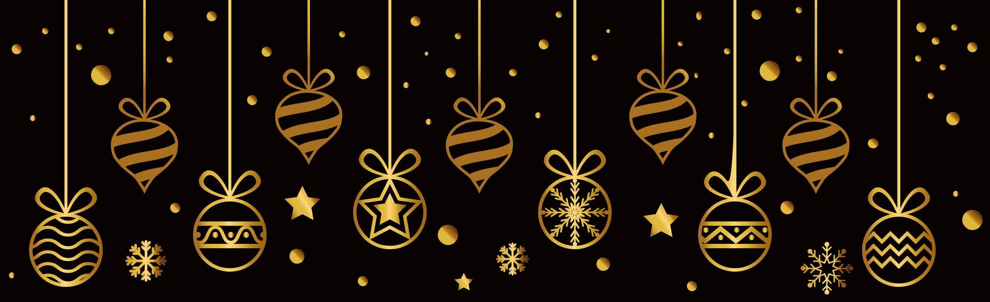 Christmas golden Christmas decorations and candies on a black background - Vector