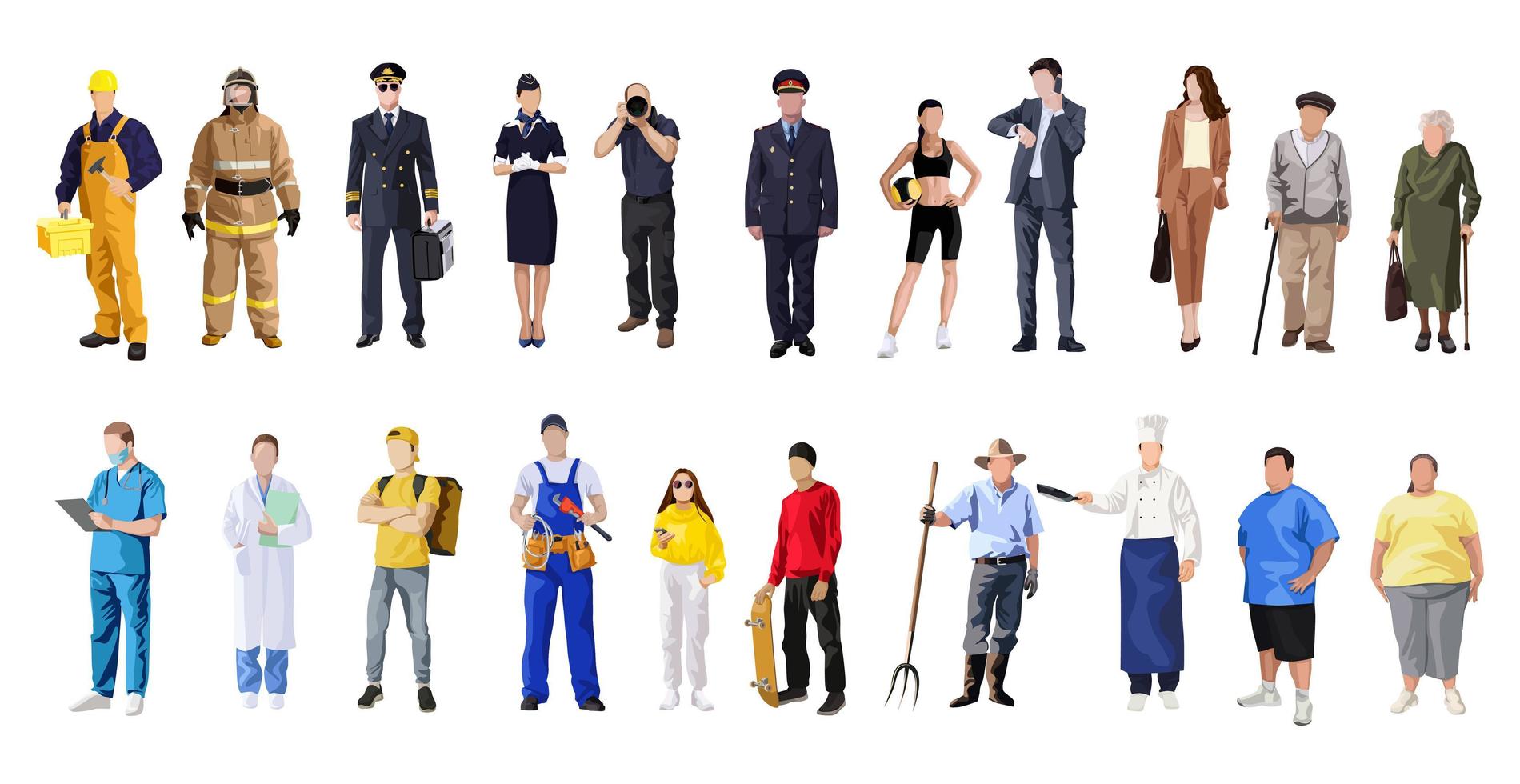 Set of 21 pcs people of different professions on a white background - Vector