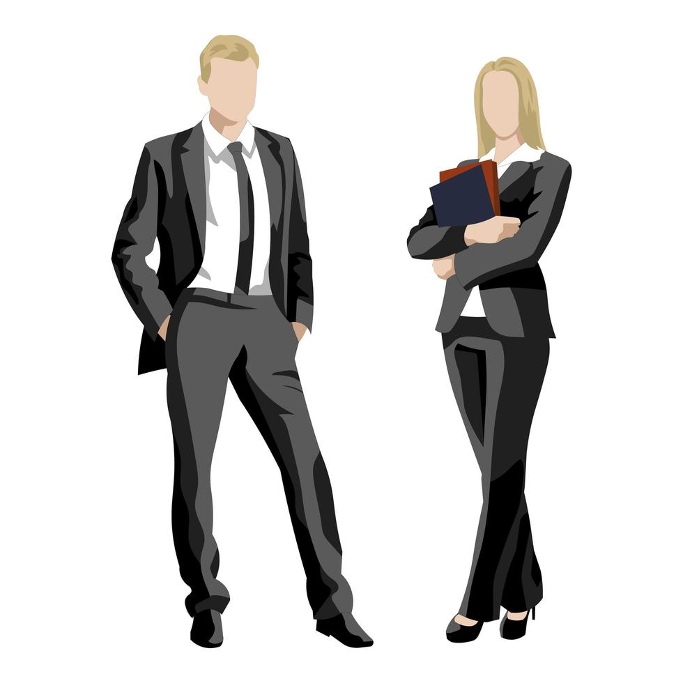 Businessman and businesswoman in strict clothes for negotiations on a white background - Vector