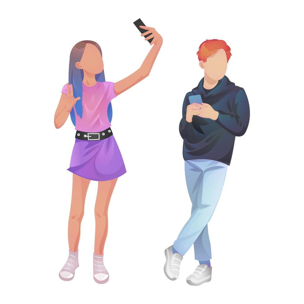 Stylishly dressed boy and teenage girl on a white background - Vector