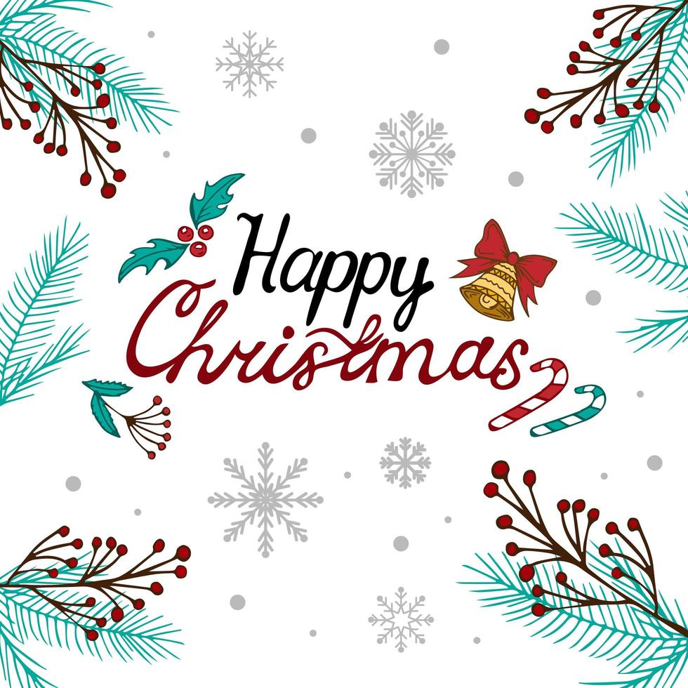 Merry Christmas calligraphy lettering isolated on white web background with holiday elements - Vector