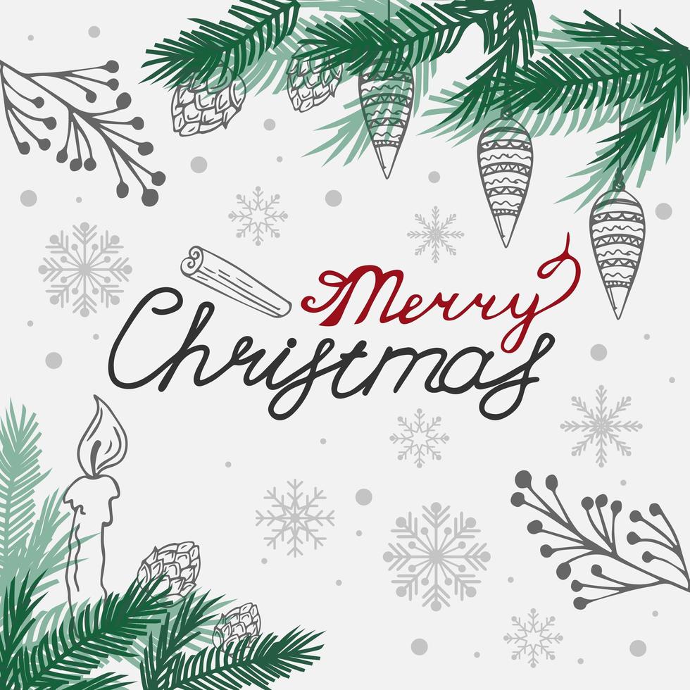 Merry Christmas calligraphy lettering isolated on white web background with holiday elements - Vector