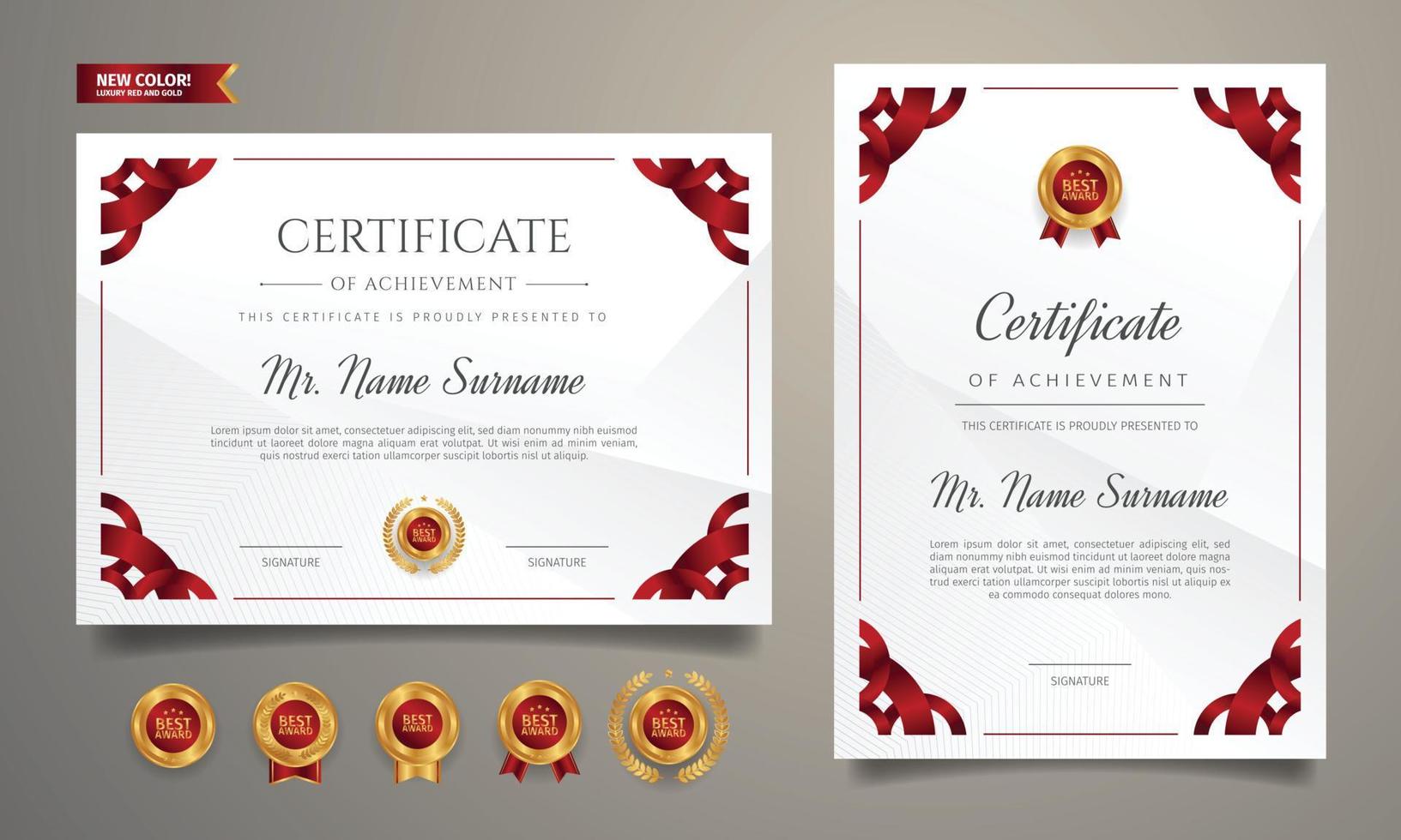 Certificate of award template with golden badges vector