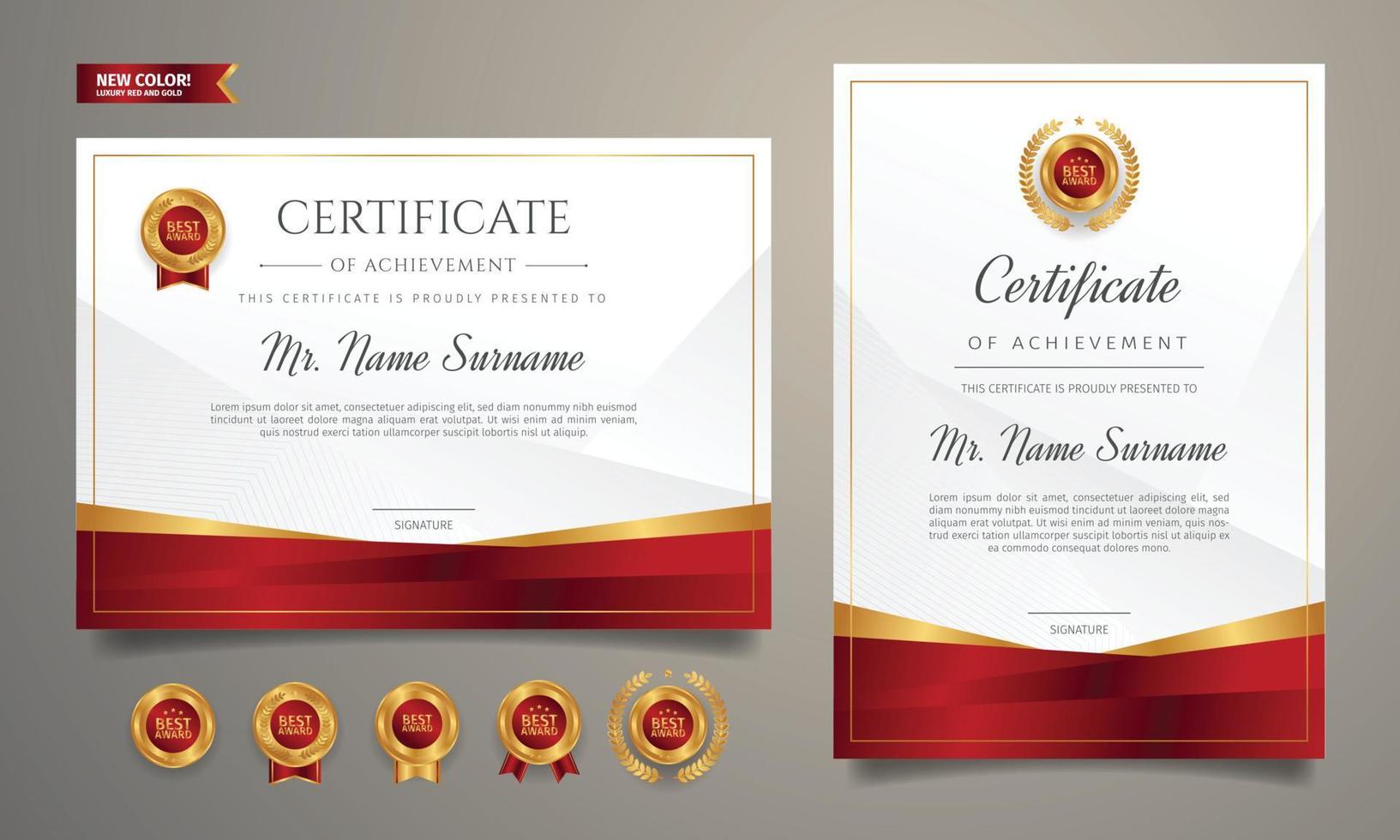 Red and gold certificate of achievement border template vector