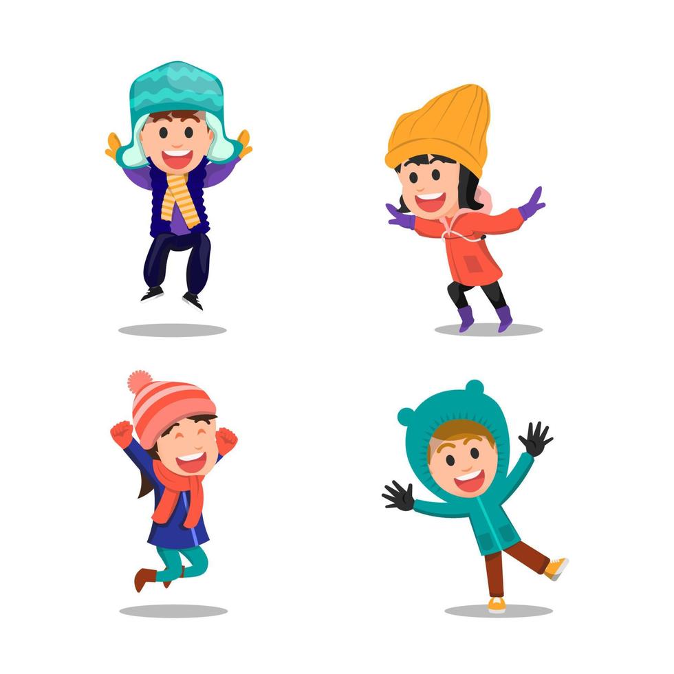 the characters of young children wearing winter clothes vector