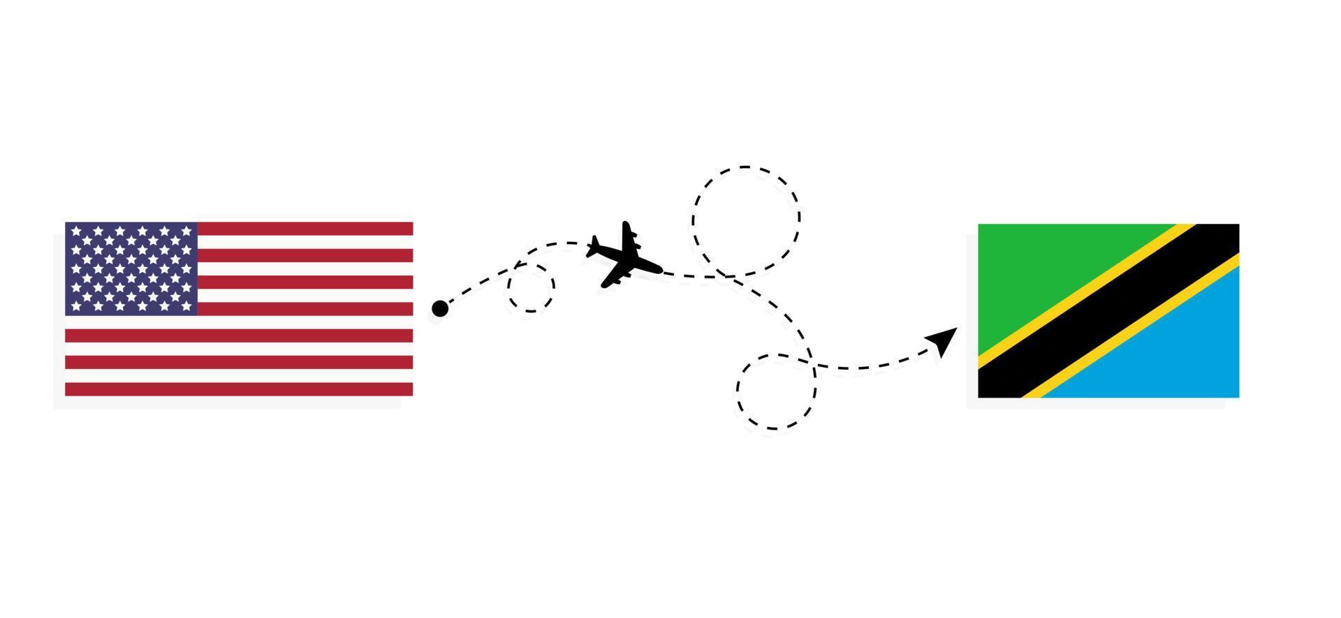Flight and travel from USA to Tanzania by passenger airplane Travel concept vector